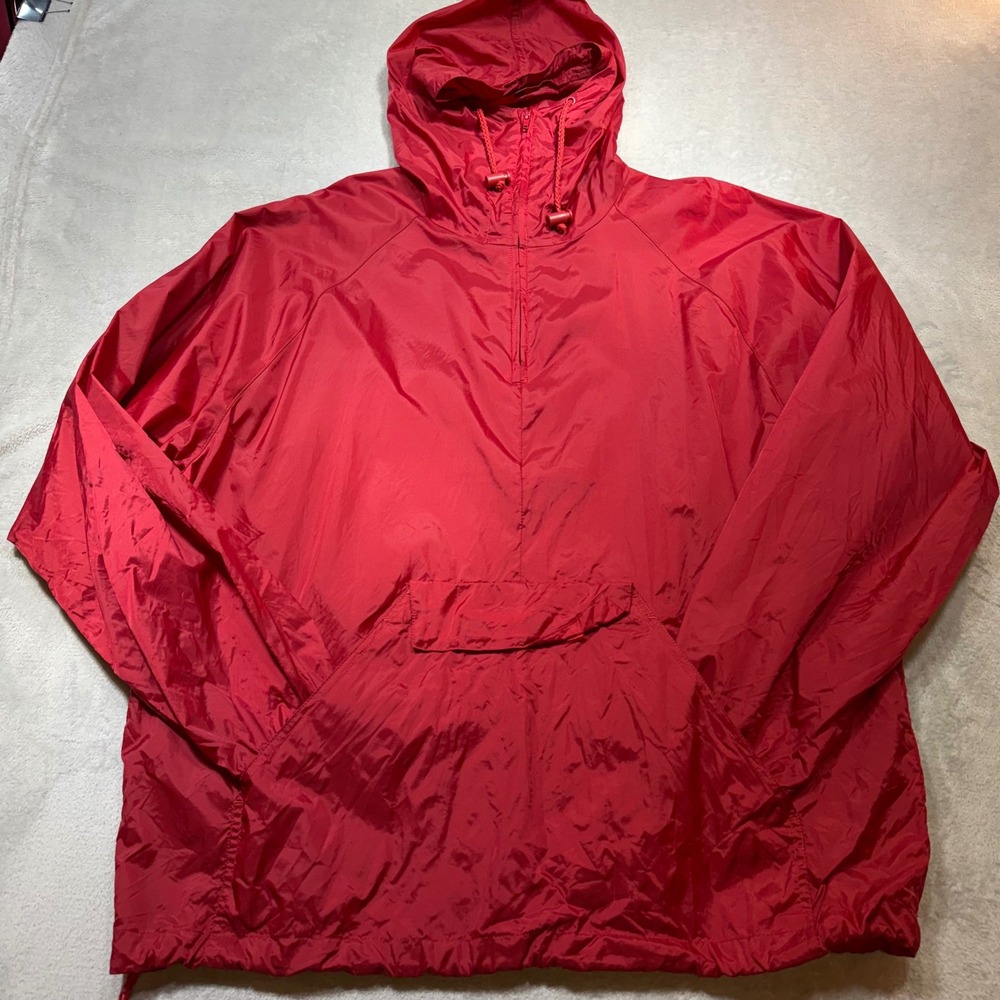 Vintage Red Nylon Anorak Windbreaker Half Zip Hooded Jacket XL packable gorpcore